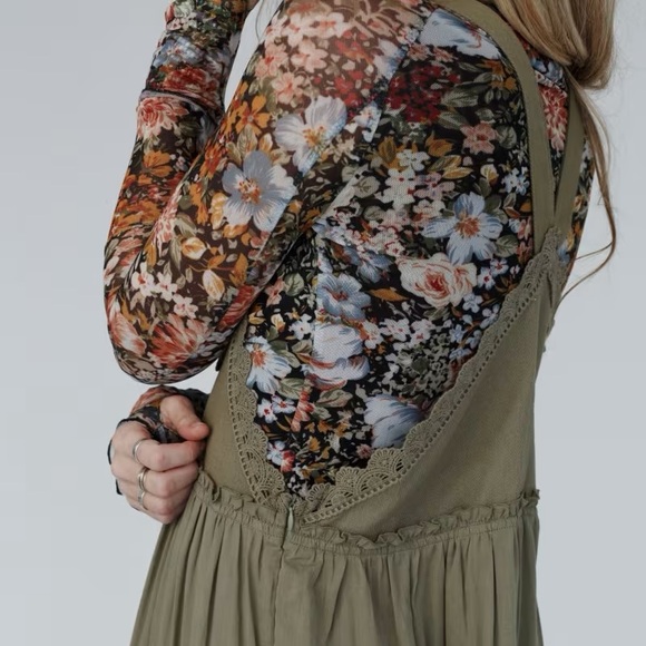 In loom three bird nest green overall dress maxi length size large - Picture 2 of 10